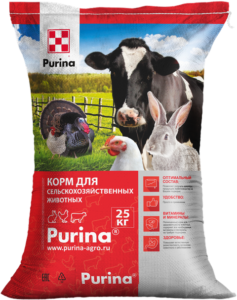 Комбикорм Purina для сельскохозяйственных животных, мешок 25 кг
